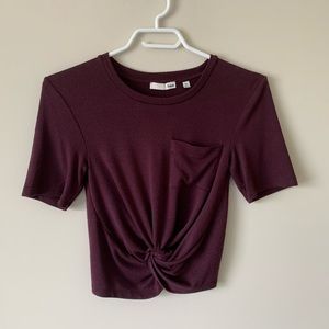 Sz XS Wilfred cropped knot tie shirt in maroon